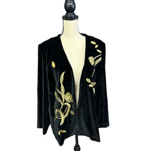 Ming Wang Black Velvet Embroidered Blazer Jacket